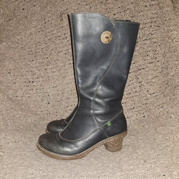 EL NATURALISTA-Black Leather-Side Zip-Calf High-Sz 38-HTF-Excellent - Picture 2 of 7